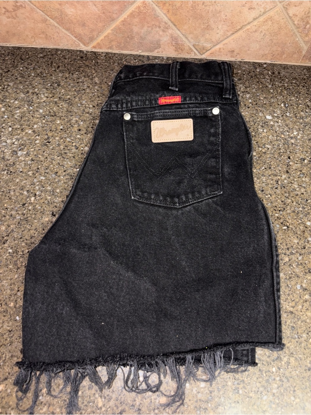Wrangler Black Frayed Hem Denim Shorts